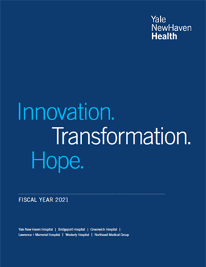 annual report cover 2021: Text: Innovation. Transformation. Hope.