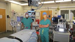 Michael Dewar and Colleen Pietras in the cardiac OR at Bridgpeort Hospital