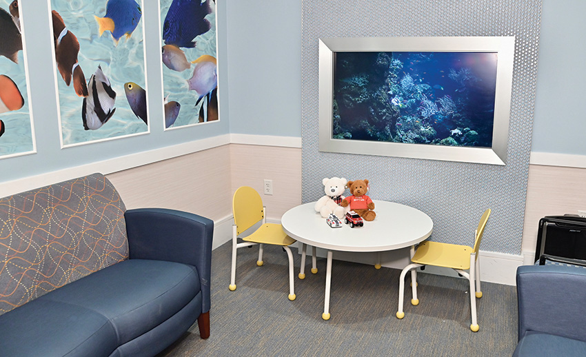 A waiting room exclusively for pediatric patients