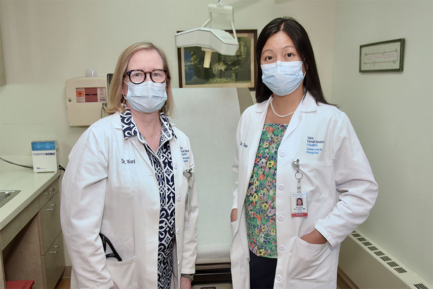 Breast surgical oncologists Barbara Ward, MD, and Alyssa Gillego, MD