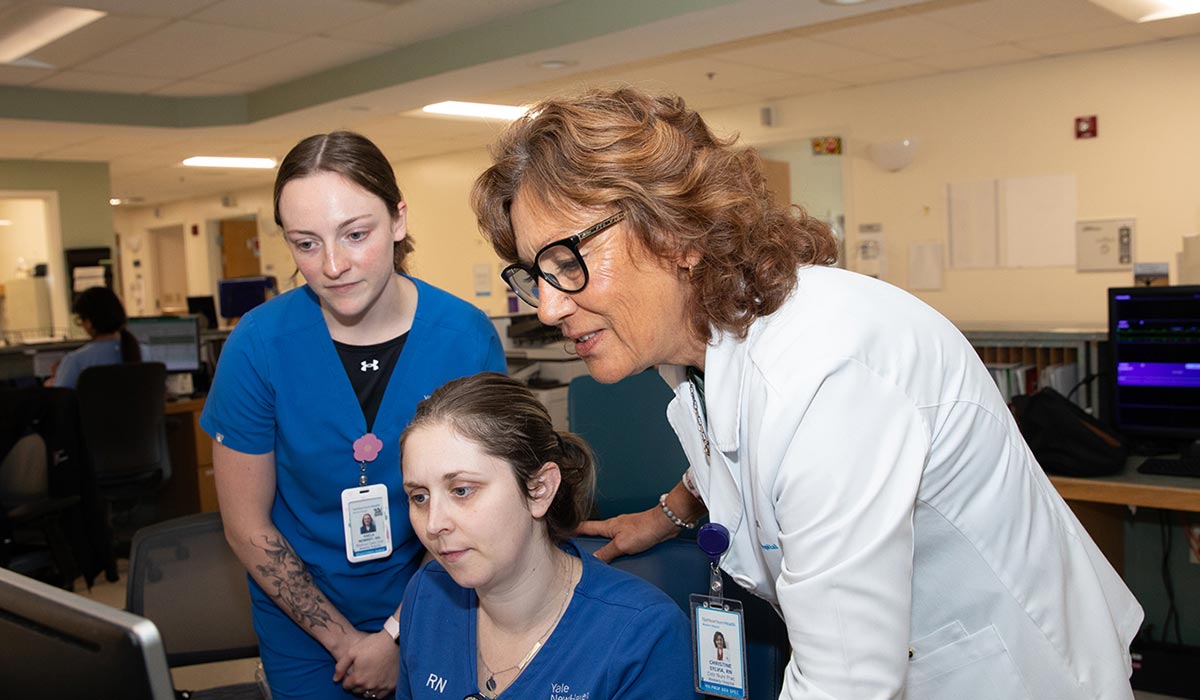 Nursing Professional Development Specialist (NPDS) Christine Sylvia, RN, (right) recently worked with Kaela Mowrey, RN, (left) and Elizabeth Moretta, RN