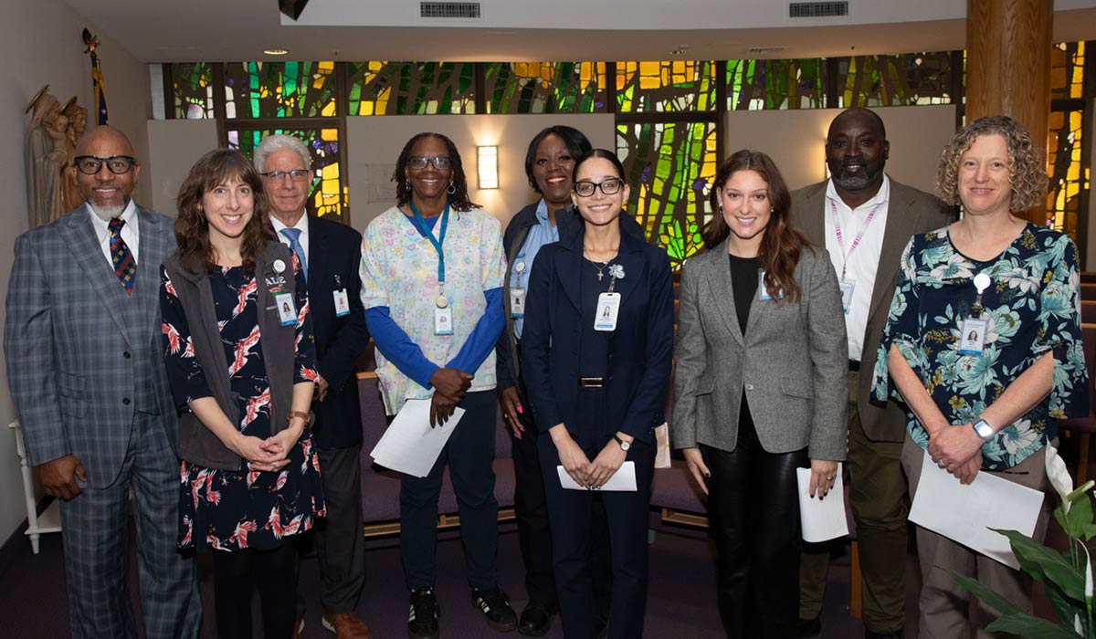 Kennedy Hampton, manager of Spiritual Care, SRC; Susan Moss, Spiritual Care; Thomas Mendillo, Protective Services; Felicia Williams, Care Management; Thelma Bromell, Protective Services; Sabrina Baez Caceres, Patient Experience; Carolyn Del Debbio, Patient Relations; Evans Simmons, Digestive Diseases; and Nikki Hutt, Spiritual Care